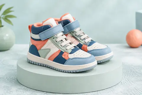 Baskets montantes multicolores pour enfant en simili cuir, avec scratch et semelle en caoutchouc flexible